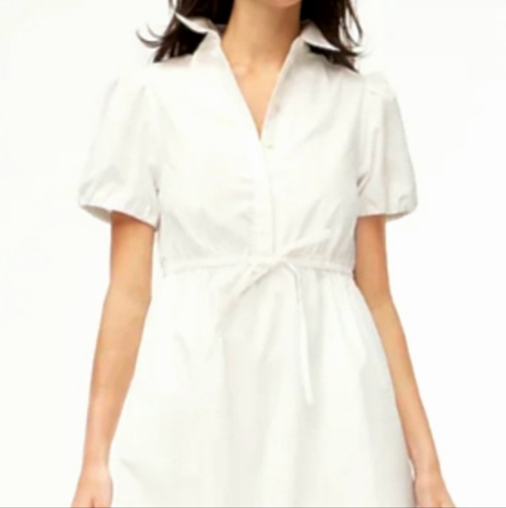 J. Crew White Mini Dress with Puff Sleeves